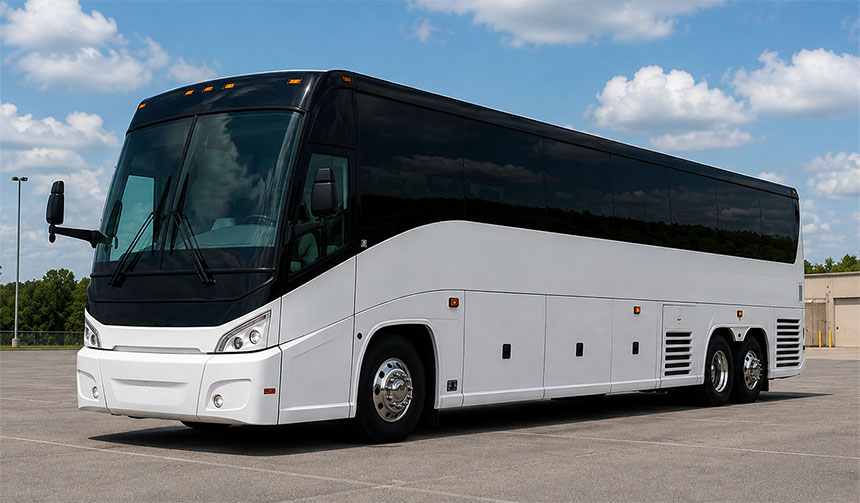 56-passenger charter bus available for charter in Costa Mesa, CA